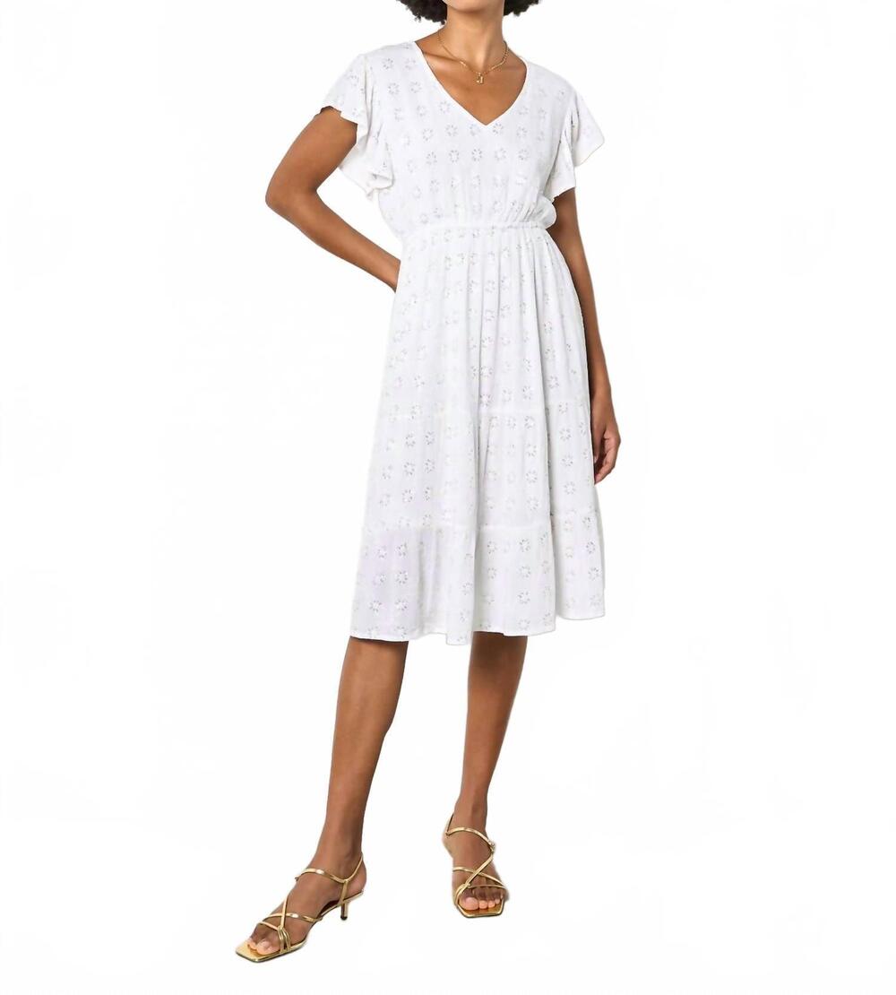 NEW APRICOT sequin embroidered flower ruffle sleeve dress in white